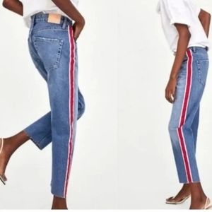 Zara High Waisted Stripe Jeans